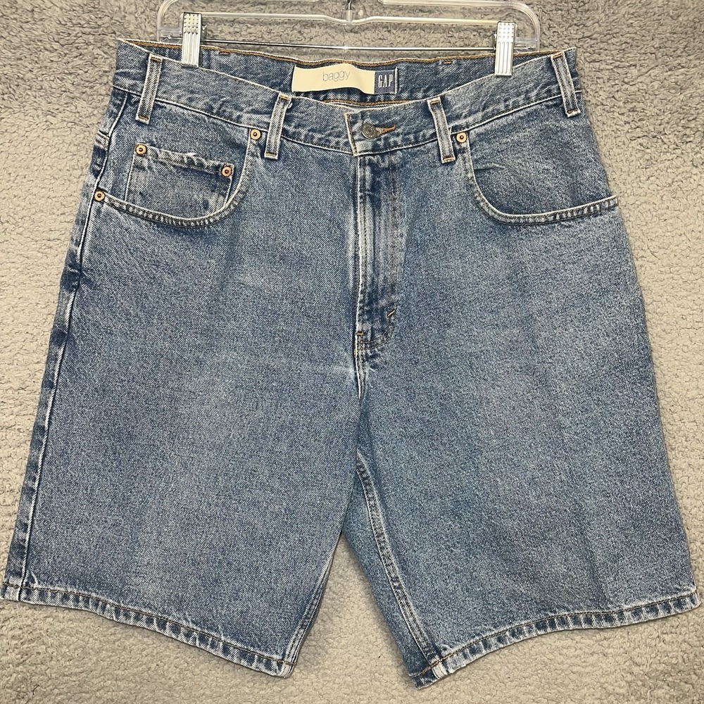 VTG Gap Shorts Men's Size 35 x 10 Blue Denim Jeans Baggy Fit Jorts 90s